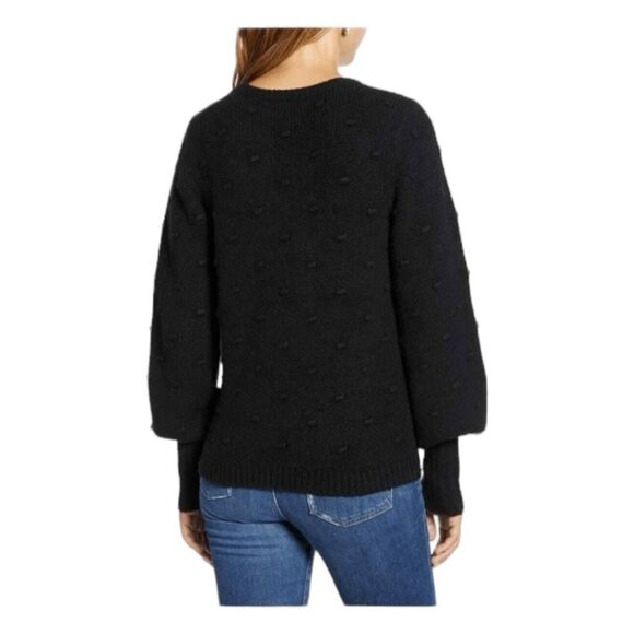 Rachel Parcell Sweater Black Bobble Stitch Crew Neck Pull Over Bishop Sleeves M - Picture 5 of 10